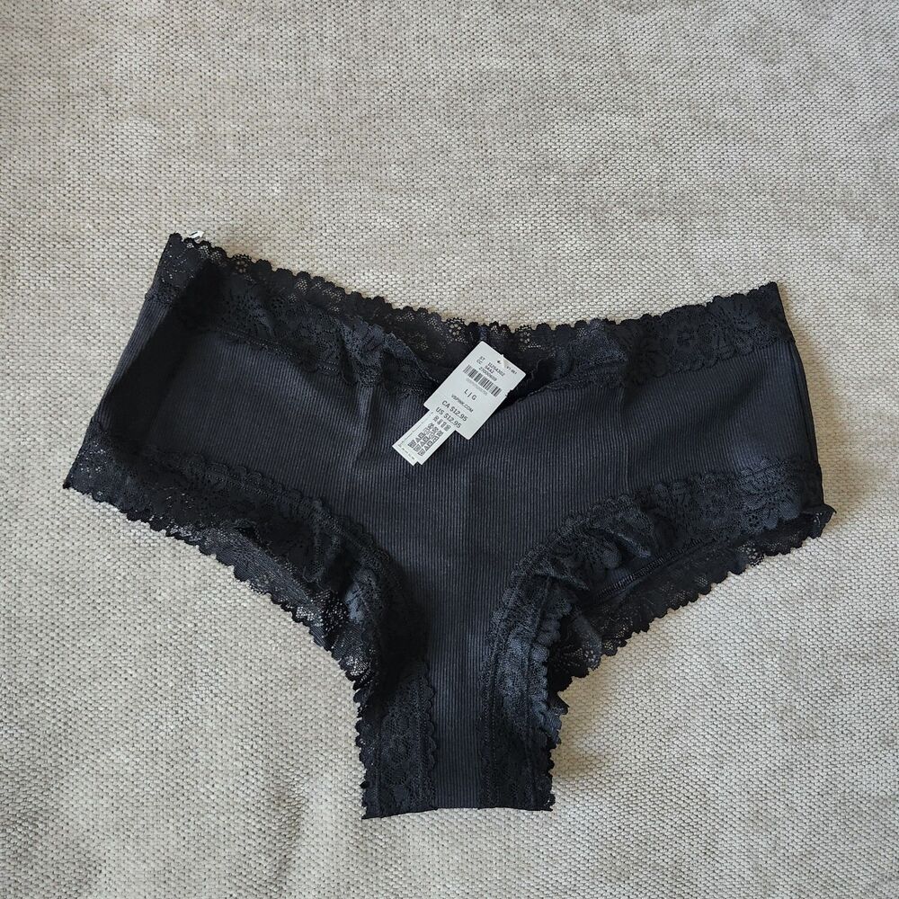 Victoria's Secret PINK Black Large Wink Lace Trim Cheeky Panty NWT